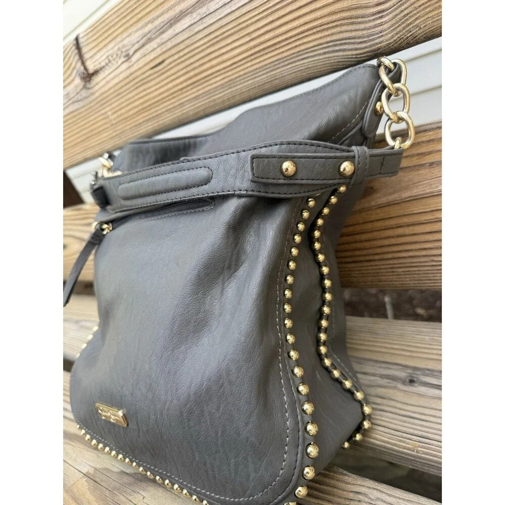 Jessica Simpson Camille Studded Hobo Bag Charcoal Gray $108 MSRP Soft